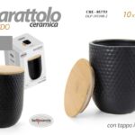 BARATTOLO NERO ERMETICO CERAMICA MODERNO TAPPO LEGNO CUCINA OV 13*10 cm