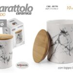 BARATTOLO CERAMICA BIANCA ERMETICO MODERNO TAPPO LEGNO CUCINA DECO MARMO 13*10cm