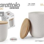 BARATTOLO CERAMICA BIANCA ERMETICO MODERNO TAPPO LEGNO CUCINA RILIEVO C 13*10 cm