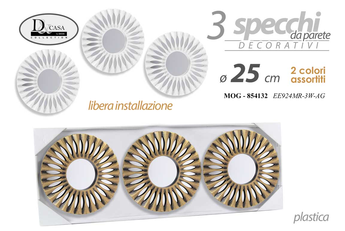 8025569854132 3 SPECCHI DA PARETE CLASSICO MODERNO ACRILICO SPECCHIO DEC COLOR ASSORTITI 25 cm - immagine 1