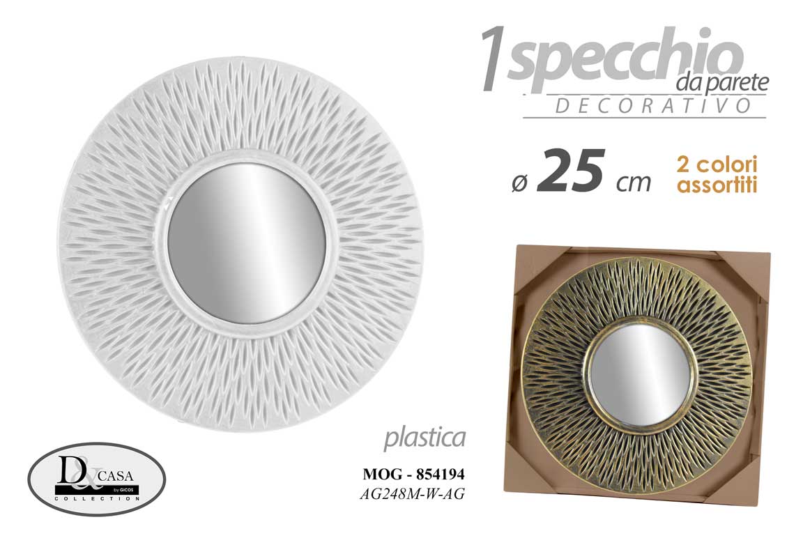 8025569854194 SPECCHIO TONDO DECORATO MURO MODERNO CORNICE COLORI ASSORTITI 25*25 cm - immagine 1