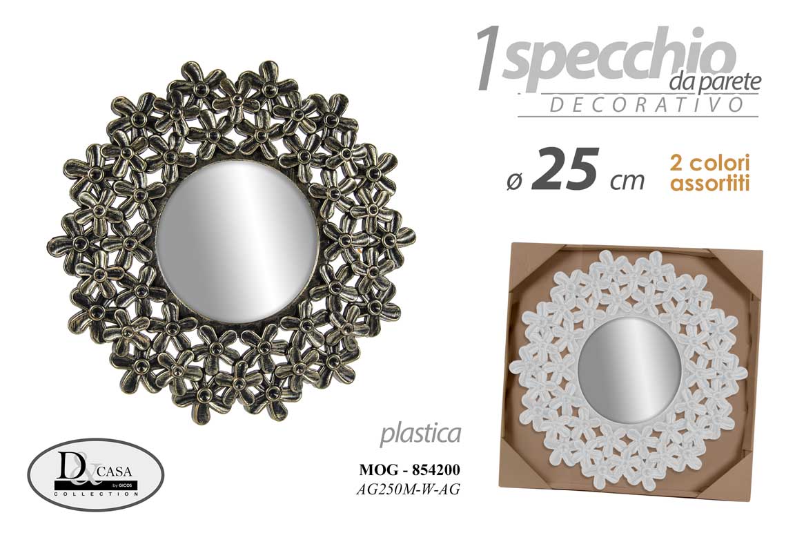 8025569854200 SPECCHIO FIORI MURO MODERNO CORNICE BIANCO BRONZO ANTICATO ASSORTITI 25*25 cm - immagine 1
