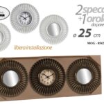 2 SPECCHI 1 OROLOGIO PARETE CLASSICO MODERNO ACRILICO SPECCHIO COLOR ASSORT 25cm