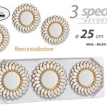 3 SPECCHI DA PARETE CLASSICO MODERNO ACRILICO SPECCHIO FIORI BIANCO ORO 25 cm