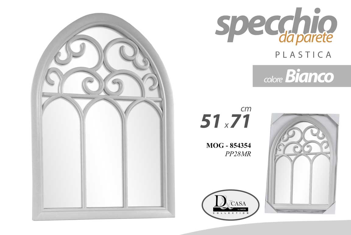 8025569854354 SPECCHIO DA PARETE FINTA FINESTRA SEMI OVALE CLASSICO MODERNO ACRILICO 71*51cm - immagine 1