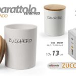 Barattolo zucchero tondo ceramica bianco opaco tappo legno moderno cucina 13x10