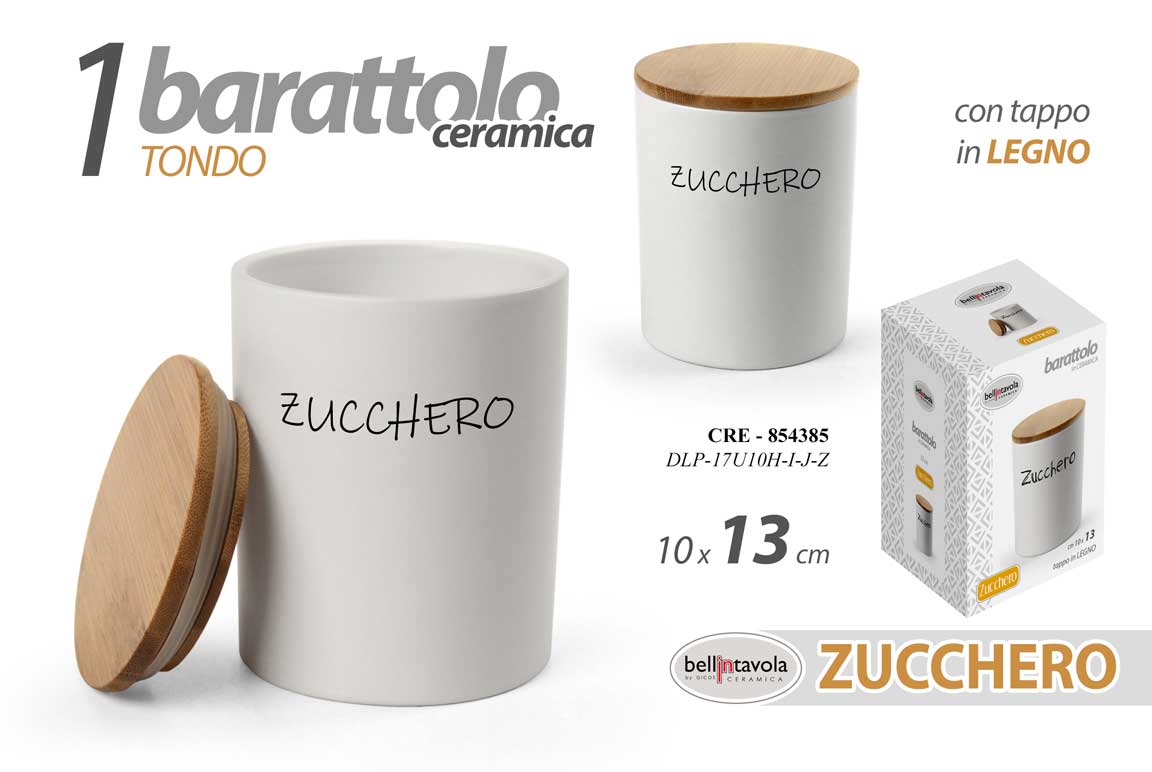 8025569854385 Barattolo zucchero tondo ceramica bianco opaco tappo legno moderno cucina 13x10 - immagine 1