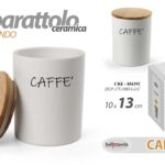 BARATTOLO CAFFè TONDO CERAMICA BIANCA TAPPO LEGNO ERMETICO MODERNO 13*10 cm