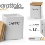 BARATTOLO CAFFè QUADRATO CERAMICA BIANCA TAPPO LEGNO ERMETICO MODERNO 13*10cm