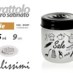 BARATTOLO Sale Contenitori Vetro SATINATO COPERCHIO METALLO NERO 425 ML 9*9CM