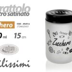BARATTOLO ZUCCHERO Contenitore Vetro SATINATO MODERNO COPERCHIO NERO 660 ML 15cm