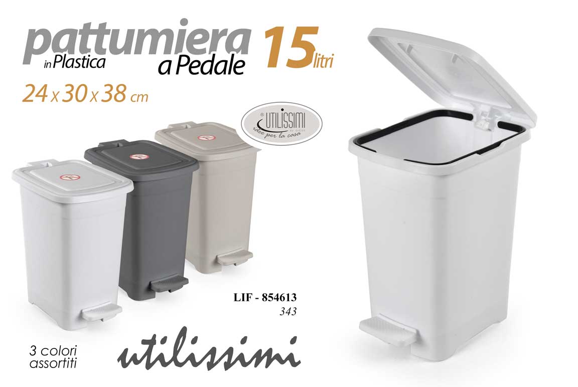8025569854613 PATTUMIERA A PEDALE SPAZZATURA UFFICIO CASA BAGNO MODERNA INTENS PlastD 15L 38cm - immagine 1