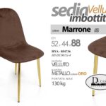 SEDIA VELLUTO METALLO PIEDI ORO SALOTTO SALA PRANZO ATTESA IMBOTTITA 52*44*h88cm