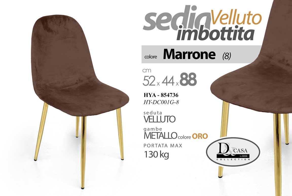 8025569854736 SEDIA VELLUTO METALLO PIEDI ORO SALOTTO SALA PRANZO ATTESA IMBOTTITA 52*44*h88cm - immagine 1
