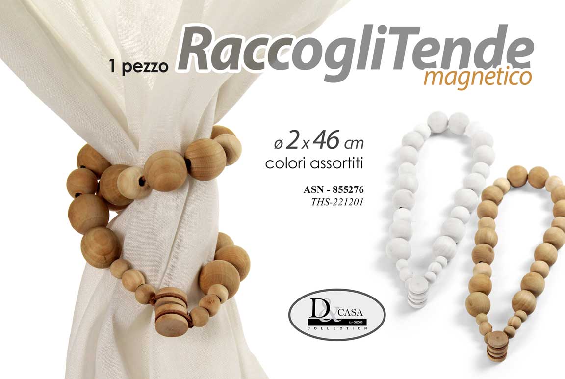 8025569855276 RACCOGLITENDA MAGNETICO CALAMITA FERMA REGGI TENDA LEGNO TESSUTO ASS. 2*46 CM - immagine 1