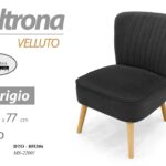 POLTRONA SEDIA VELLUTO GRIGIO IMBOTTITA PIEDI LEGNO CLASSICA MODERNA 62*70*h77CM