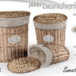 SET 3 CESTE VIMINI Portabiancheria CONTENITORE BAGNO OVALI MARRONE 55-48-40 CM