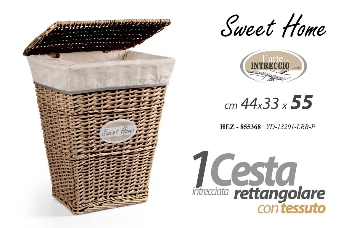 8025569855368 CESTA PORTABIANCHERIA RETTANGOLARE VESTITI COPERCHIO VIMINI TESSUTO NATURA 55cm - immagine 1