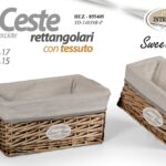 SET 2 CESTE RETANGOLARI VIMINI BIANCO RIVESTITE TESSUTO BAGNO CUCINA MAR 35/29cm
