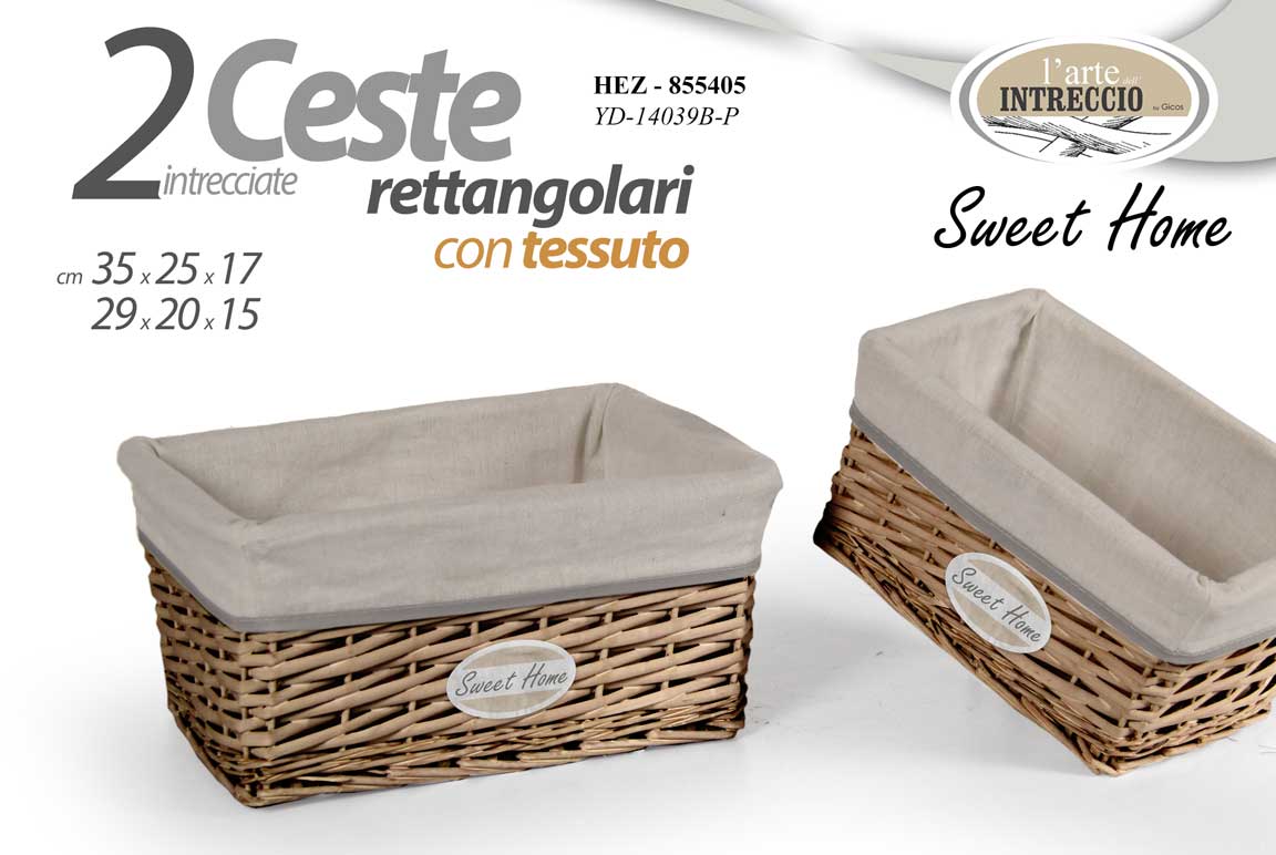 8025569855405 SET 2 CESTE RETANGOLARI VIMINI BIANCO RIVESTITE TESSUTO BAGNO CUCINA MAR 35/29cm - immagine 1