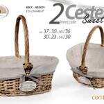 SET 2 CESTE VIMINI CON MANICO MARRONE RIVESTITE TESSUTO BAGNO CUCINA SWEET