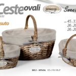 SET 3 CESTE OVALE VIMINI NATURA CON MANICO CESTA RIVESTIMENTO TESSUTO 45-26-26cm