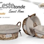 3 CESTINI VIMINI MUTIUSO TONDI MANICI SWEET RIVEST TESSUTO MARRONE 32-27-22cm