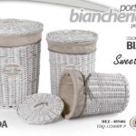 3 CESTE PORTABIANCHERIA CESTA VESTITI VIMINI RATTAN TESS TONDA BIANCO 55/47/40cm