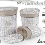 3 CESTE PORTABIANCHERIA CESTA VESTITI VIMINI RATTAN TESS OVALE BIANCO 55/48/40cm