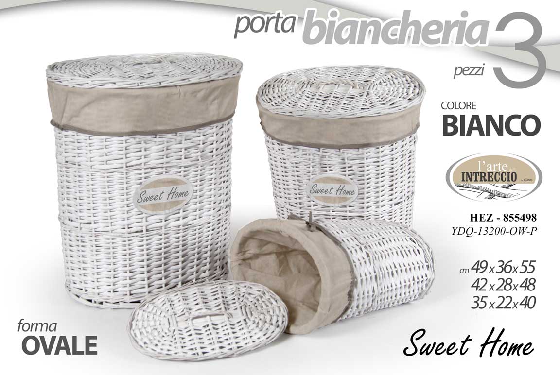 8025569855498 3 CESTE PORTABIANCHERIA CESTA VESTITI VIMINI RATTAN TESS OVALE BIANCO 55/48/40cm - immagine 1