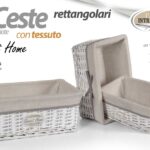 SET 3 CESTE VIMINI RIVESTIMENTO TESSUTO CONTENITORE BIANCO
