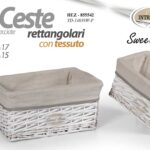SET 2 CESTE RETANGOLARI VIMINI BIANCO RIVESTITE TESSUTO BAGNO CUCINA 35/29 CM