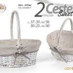 2 CESTE OVALI VIMINI MANICO ARREDO PORTA OGGETTI CUCINA BAGNO SALOTTO 36-30 cm
