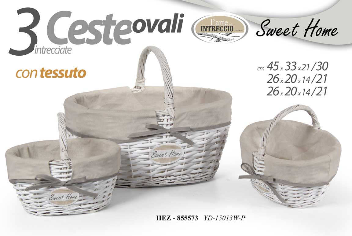 8025569855573 3 CESTE OVALI VIMINI MANICO ARREDO PORTA OGGETTI CUCINA BAGNO SALOTTO 45-26-26cm - immagine 1