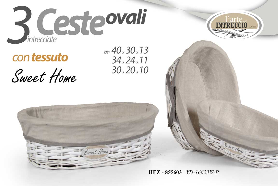 8025569855603 3 CESTE CESTA ORGANIZER OVALE VIMINI RIVESTITE SALOTTO BAGNO CUCINA 40*34*30 CM - immagine 1