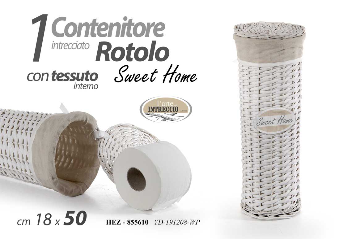 8025569855610 PORTAROTOLO CARTA IGIENICA DA TERRA CONTENITORE VIMINI INTERNO TESSUTO h50*18 cm - immagine 1