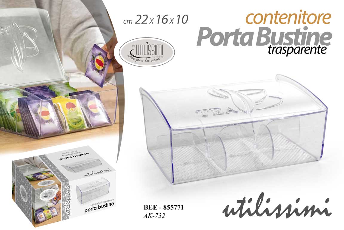 8025569855771 Scatola porta bustine te tisane cialde contenitore plastica trasparente 22*16*10 - immagine 1