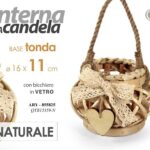 LANTERNA PORTACANDELA TEA LIGHT CUORE LEGNO NATURALE TONDA BICC VETRO 16*11