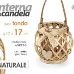 LANTERNA PORTACANDELA TEA LIGHT CUORE LEGNO NATURALE TONDA BICC VETRO 17*17