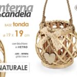 LANTERNA PORTACANDELA TEA LIGHT CUORE LEGNO NATURALE TONDA BICC VETRO 19*19