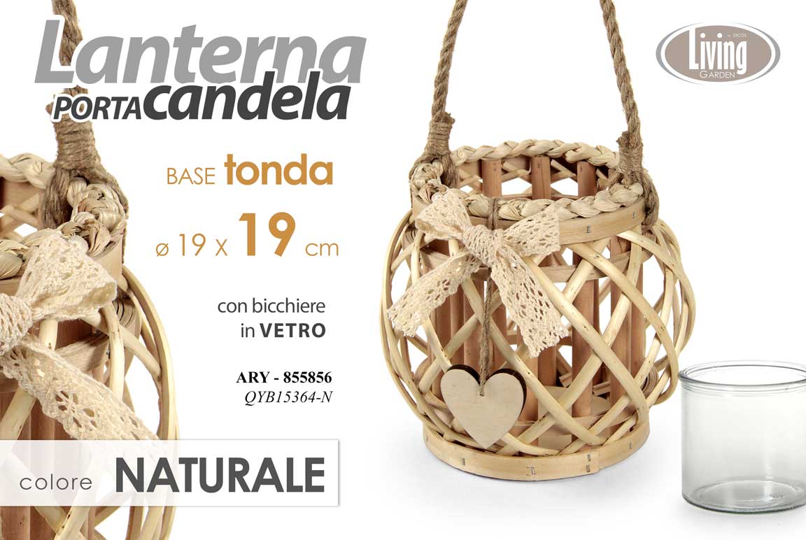 8025569855849 LANTERNA PORTACANDELA TEA LIGHT CUORE LEGNO NATURALE TONDA BICC VETRO 19*19 - immagine 1