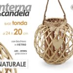LANTERNA PORTACANDELA TEA LIGHT CUORE LEGNO NATURALE TONDA BICC VETRO 20*24