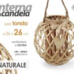 LANTERNA PORTACANDELA TEA LIGHT CUORE LEGNO NATURALE TONDA BICC VETRO 26*26