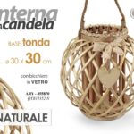 LANTERNA PORTACANDELA TEA LIGHT CUORE LEGNO NATURALE TONDA BICC VETRO 30*30