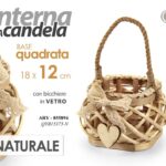 LANTERNA VIMINI PORTA CANDELA NATURALE BICCHIERE VETRO BASE QUADRATA 14*12 cm