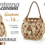 LANTERNA PORTACANDELA TEA LIGHT CUORE QUADRATA LEGNO NATURALE VETRO 19*16