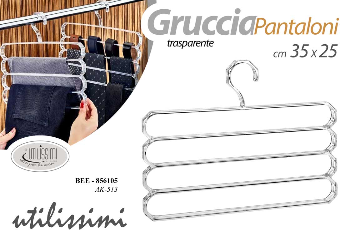 8025569856105 Gruccia pantaloni multipla salvaspazio armadio plastica trasparente 35x25 cm - immagine 1
