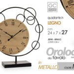 Orologio Tavolo APPOGGIO Comodino Moderno Vintage LEGNO Metallo NERO TONDO 27 cm
