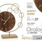 Orologio Tavolo APPOGGIO Comodino Moderno Vintage LEGNO Metallo ORO TONDO 27 cm