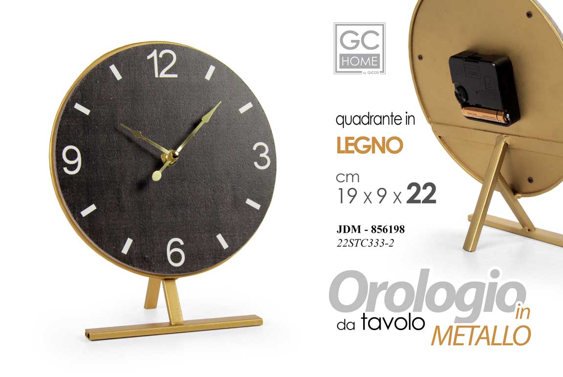 8025569856198 Orologio Tavolo APPOGGIO Comodino Moderno Vintage LEGNO Metallo NERO TONDO 22cm - immagine 1